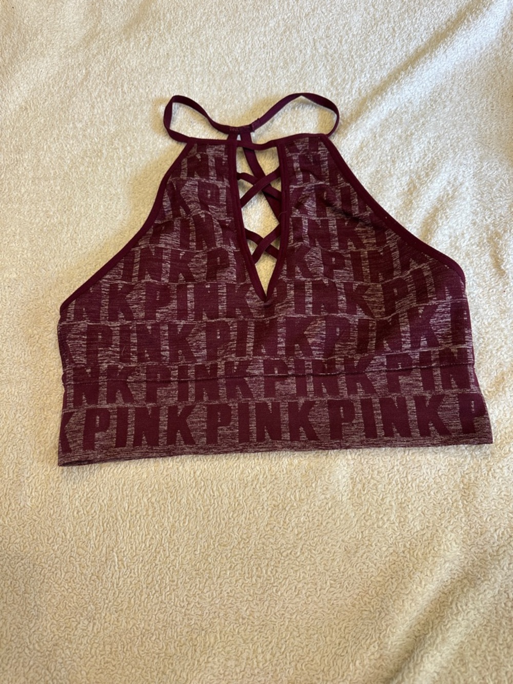 PINK Maroon Crisscross Halter Bralette size small